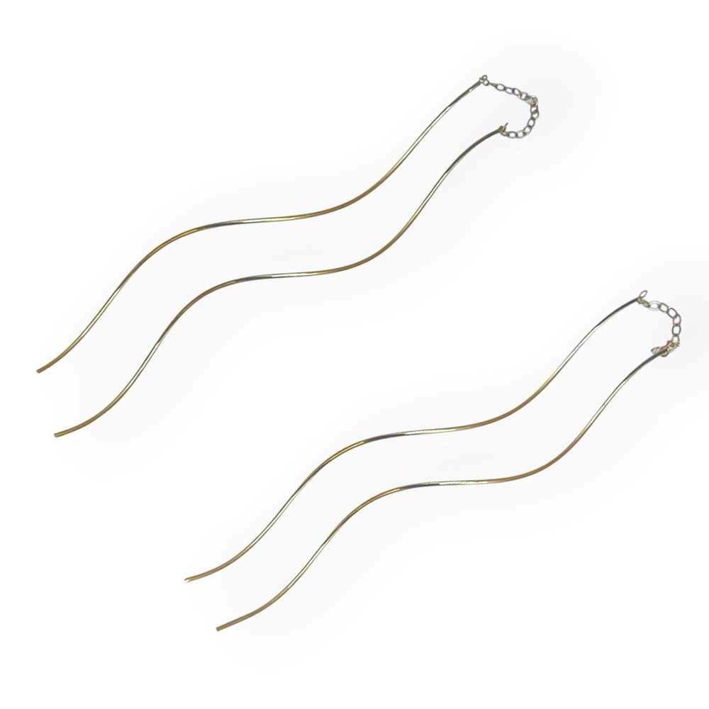 14K Gold Threader Earrings 3" Wavy Cascading Dangle Pull Through Chain 0.91g